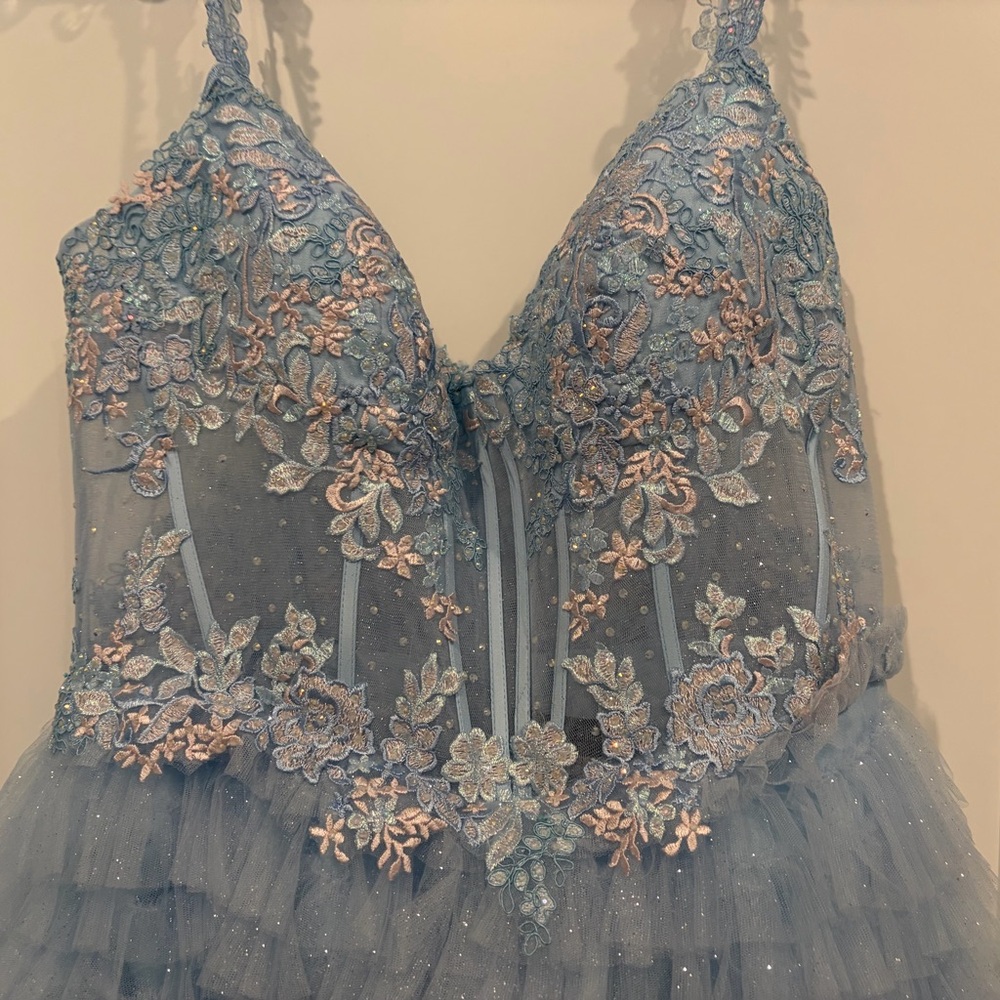 Clarisse Light Blue Layered Tulle Skirt - Picture 2 of 9